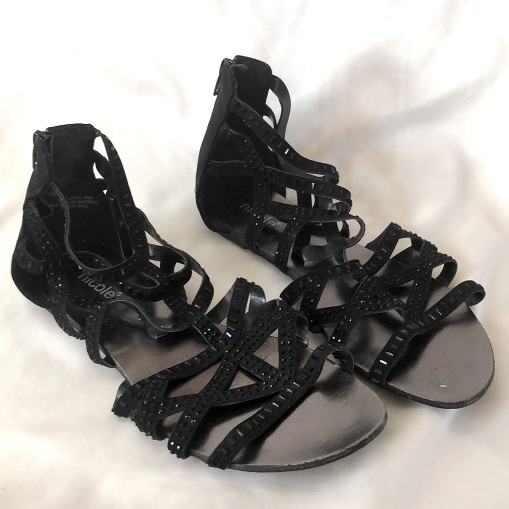 Nicole black gladiator flats